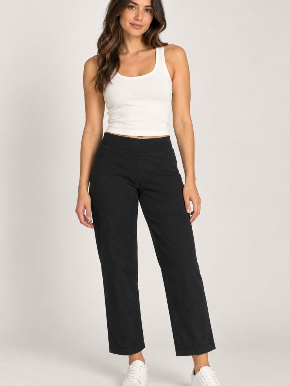 Lands' End Black Pull On Straight Leg Stretch Pants 1X 16W 18W Minimalist